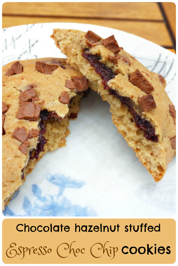 Chocolate Hazelnut Stuffed Espresso Chocolate Chip Cookies