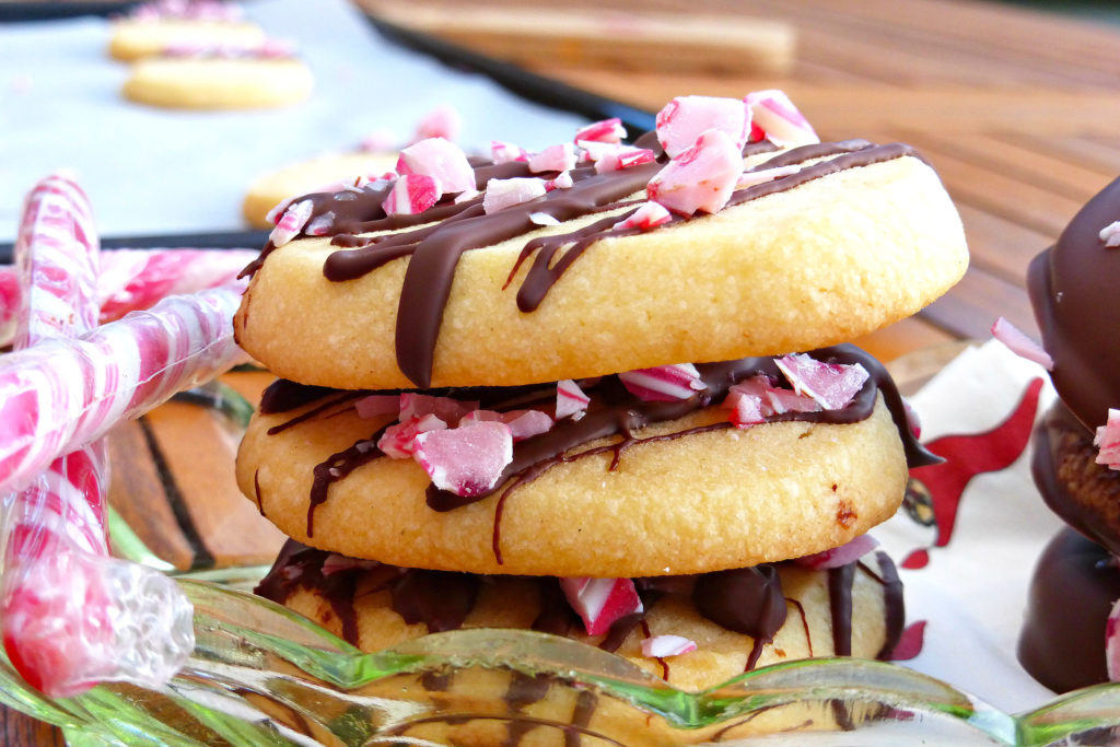 Christmas Butter Cookies with Candy Cane and Dark Chocolate