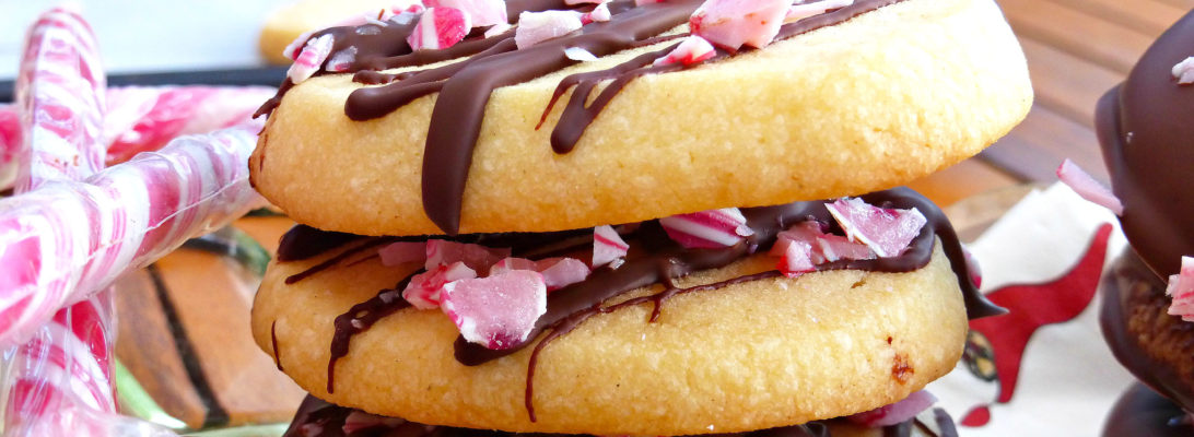 Christmas Butter Cookies with Candy Cane and Dark Chocolate