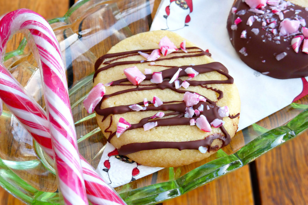 Christmas Butter Cookies with Candy Cane and Dark Chocolate