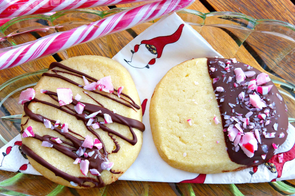 Christmas Butter Cookies with Candy Cane and Dark Chocolate