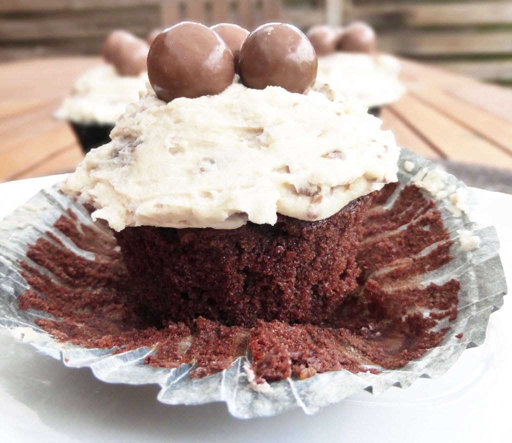 Malteser Chocolate Cupcakes with Malteser Buttercream Frosting