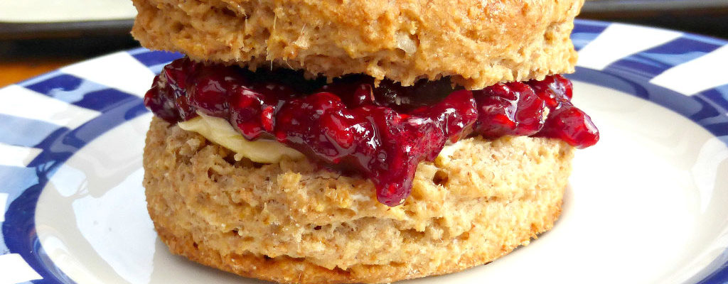 Wholemeal and Spelt Cinnamon and Sultana Scones with Homemade Raspberry Jam