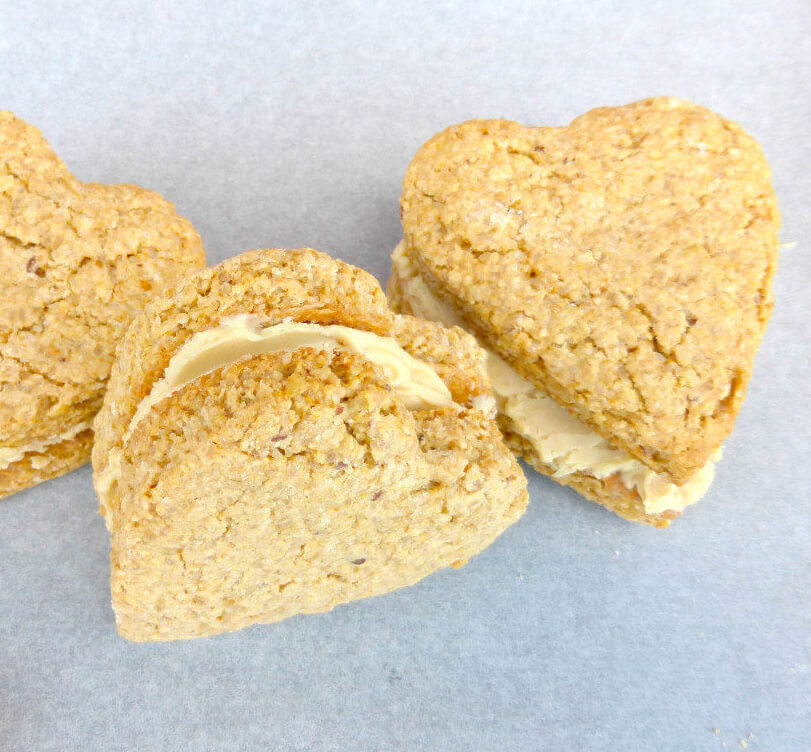 Gluten Free Oat Cookie Sandwiches (White Chocolate and Peanut Butter Filling)
