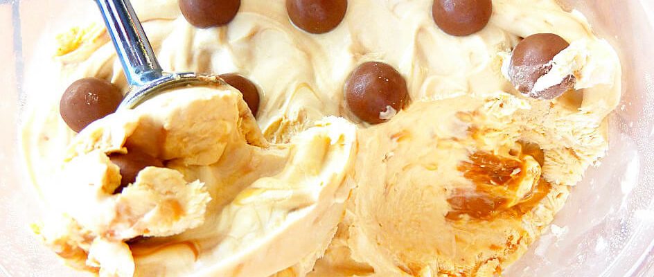 Malteser and Caramel Greek Yoghurt Ice-Cream (no churn)