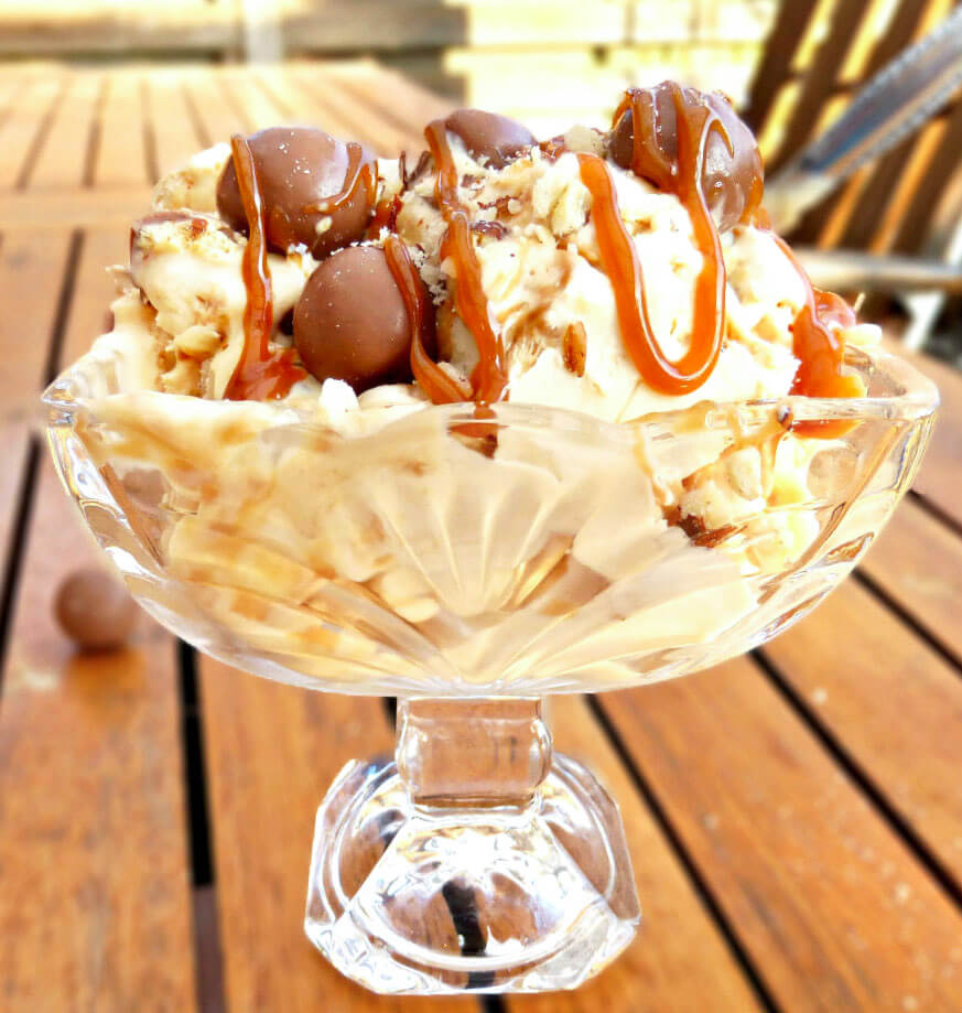 Malteser and Caramel Greek Yoghurt Ice-Cream (no churn)