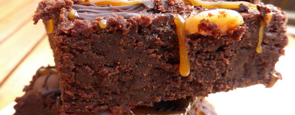 Rich Dark Chocolate Brownies with a Chocolate and Caramel Drizzle