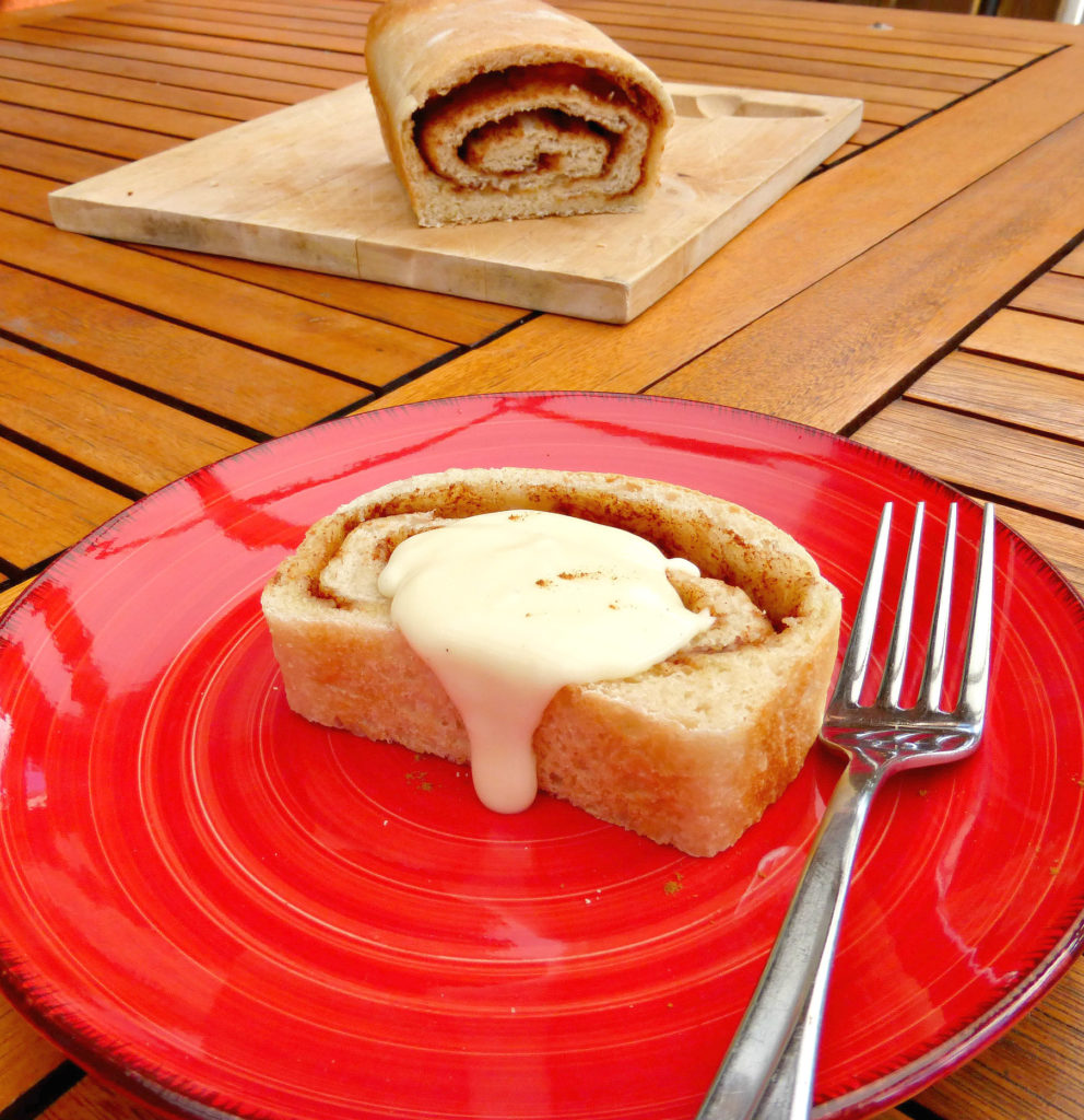 Overnight Cinnamon Swirl Bread with Vanilla Cream Cheese Frosting
