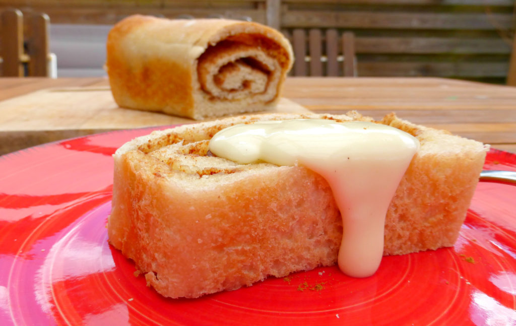 Overnight Cinnamon Swirl Bread with Vanilla Cream Cheese Frosting