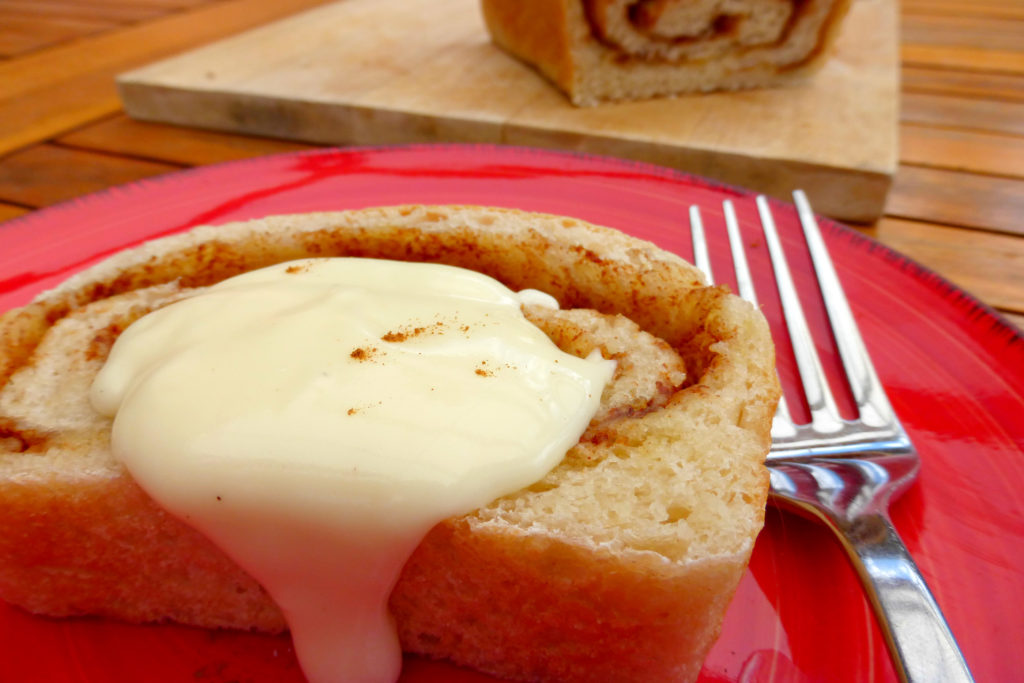 Overnight Cinnamon Swirl Bread with Vanilla Cream Cheese Frosting