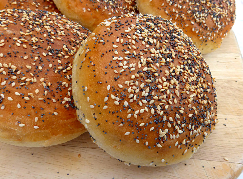 Soft Burger Bun Brioches with Sesame and Poppy Seeds
