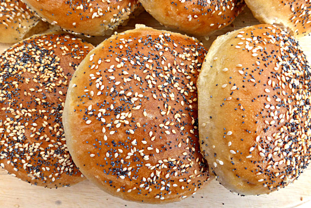Soft Burger Bun Brioches with Sesame and Poppy Seeds