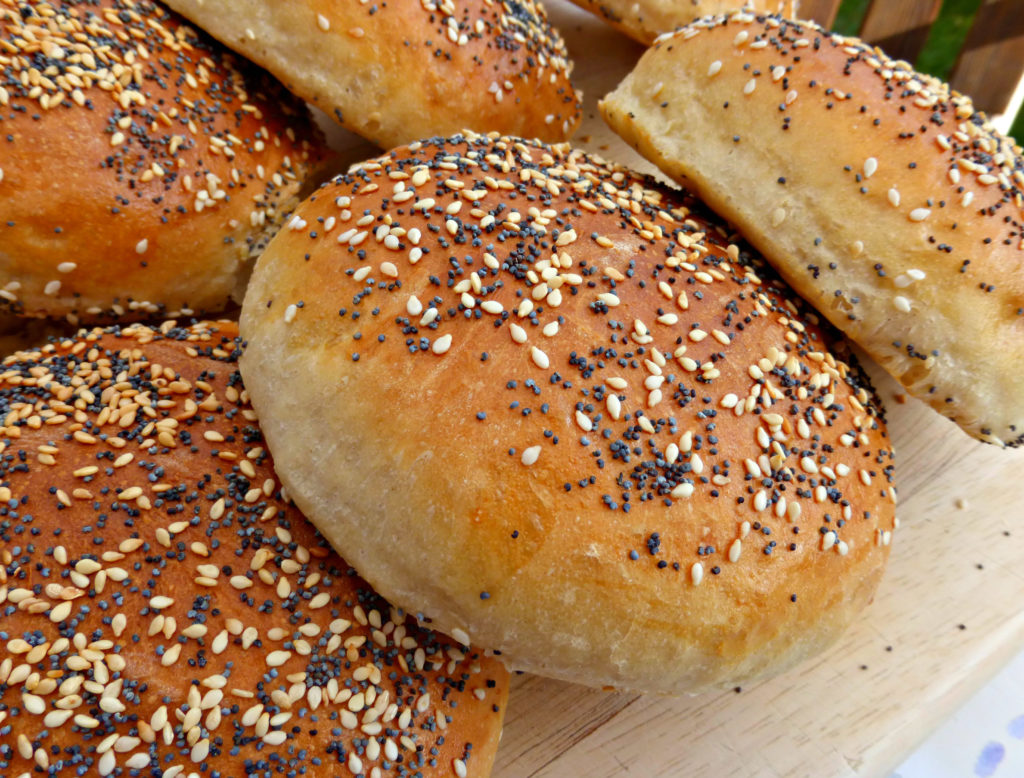 Soft Burger Bun Brioches with Sesame and Poppy Seeds