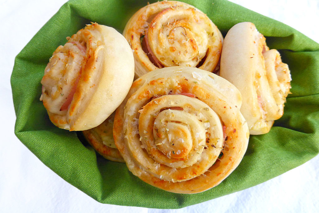 Cheddar and Ham Pinwheel Rolls from Scratch