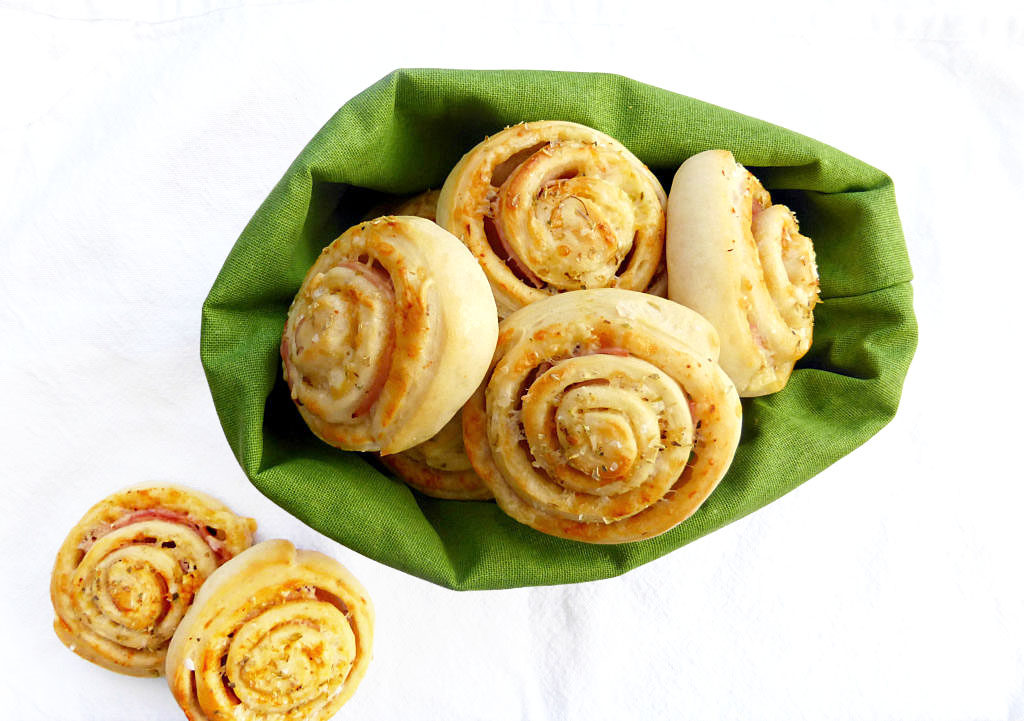 Cheddar and Ham Pinwheel Rolls from Scratch