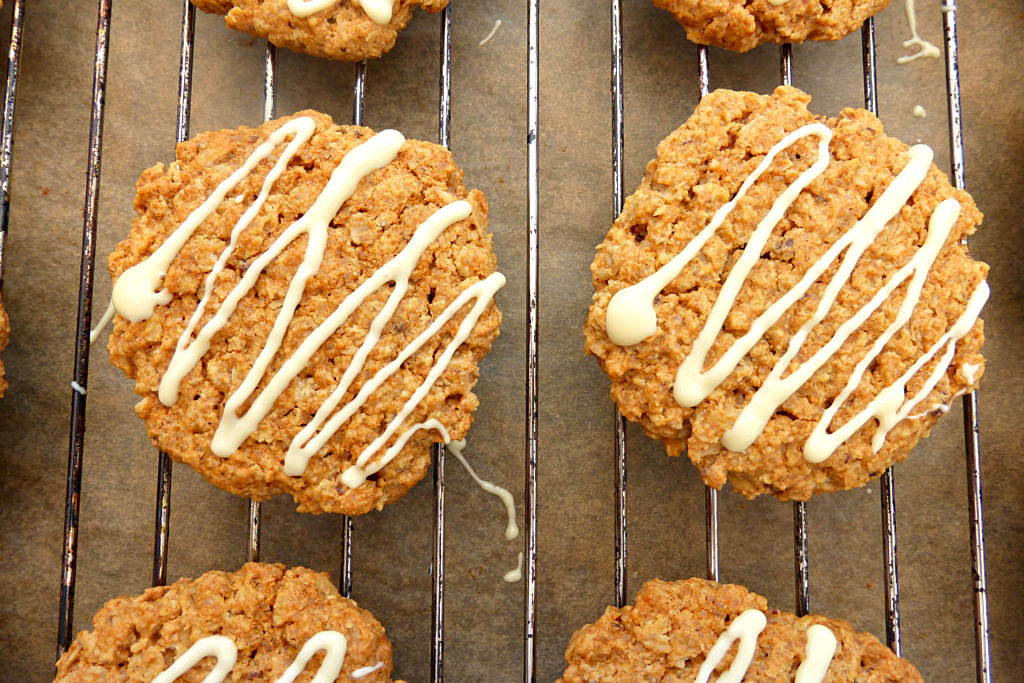 Gluten Free Oat Cookies with a White Chocolate Drizzle