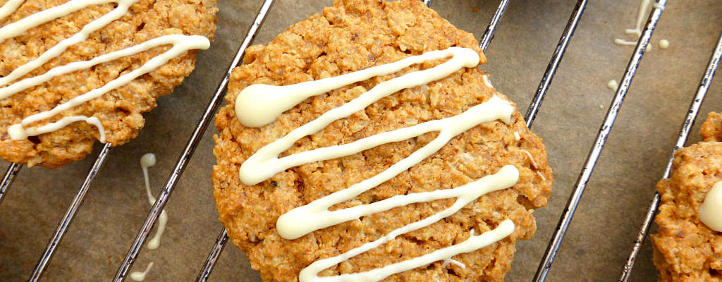 Gluten Free Oat Cookies with a White Chocolate Drizzle