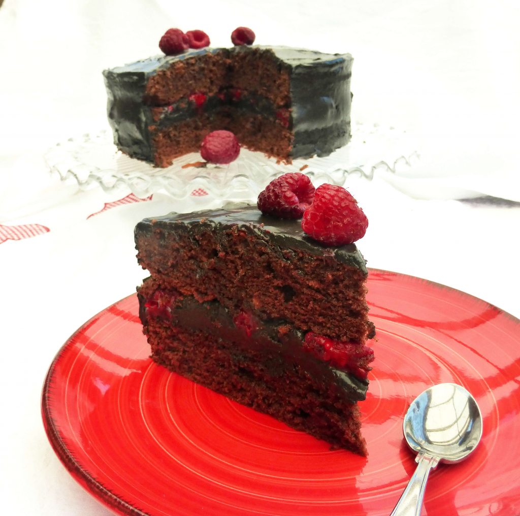 Rich Chocolate and Fresh Raspberry Layer Cake