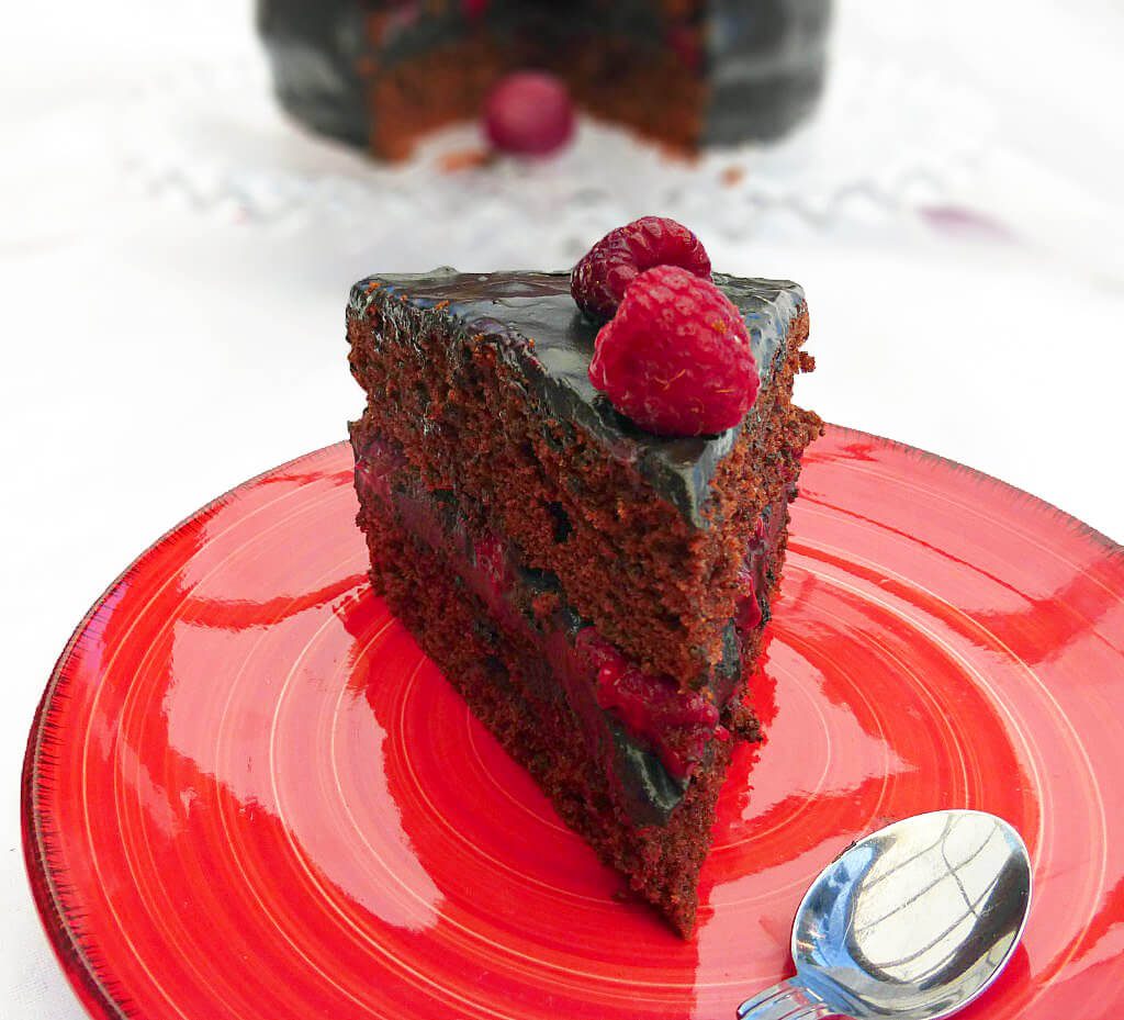 Rich Chocolate and Fresh Raspberry Layer Cake