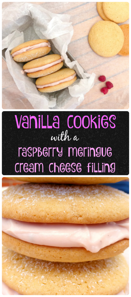 Vanilla Cookies with a Raspberry Meringue Cream Cheese Filling