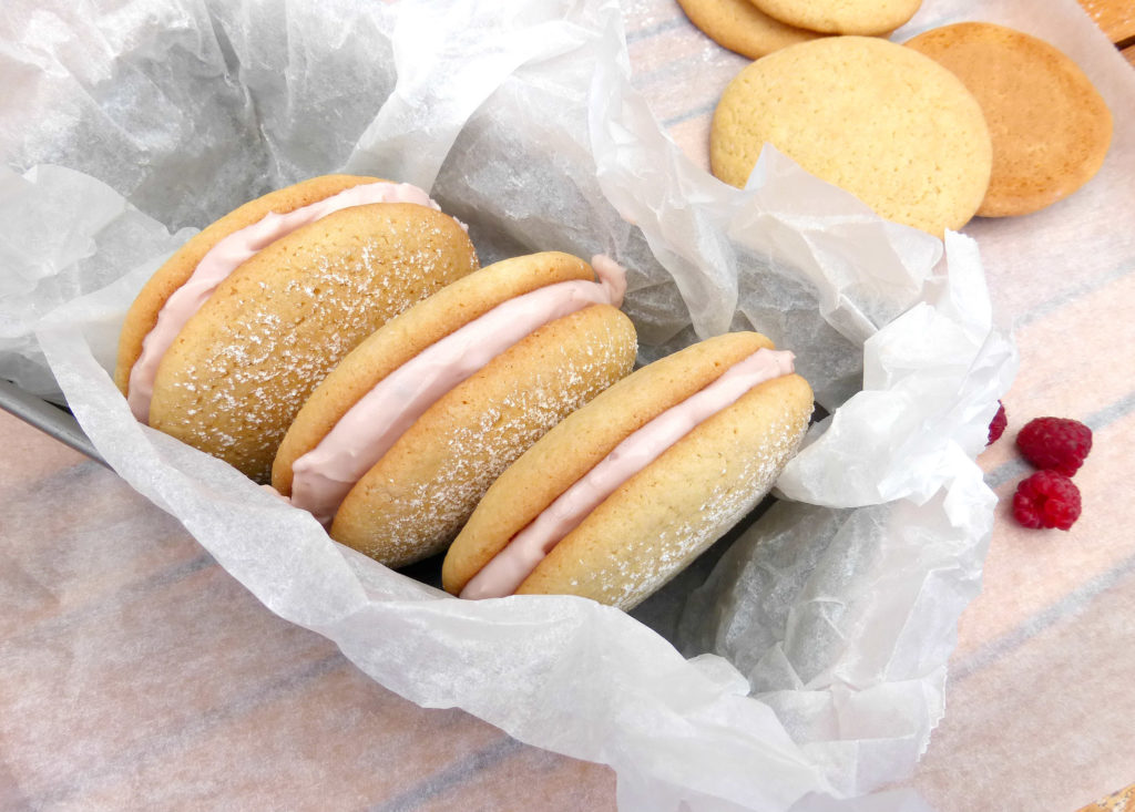 Vanilla Cookies with a Raspberry Meringue Cream Cheese Filling