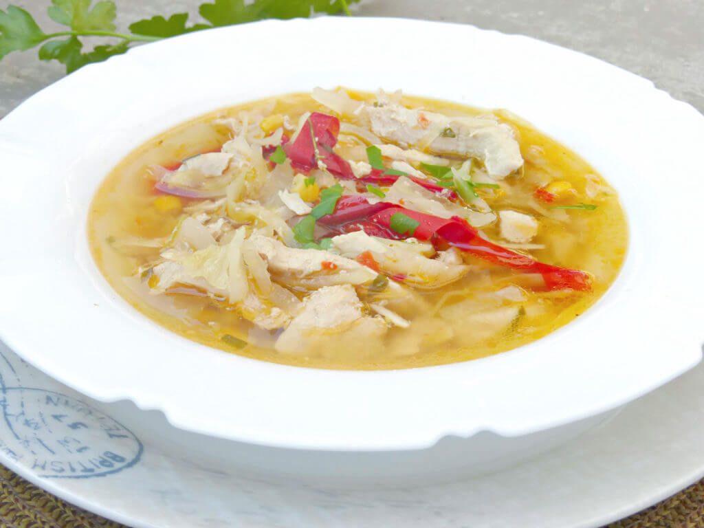 Chicken, Sweetcorn and Cabbage Crockpot Soup (Low Fat, Clean and GF)