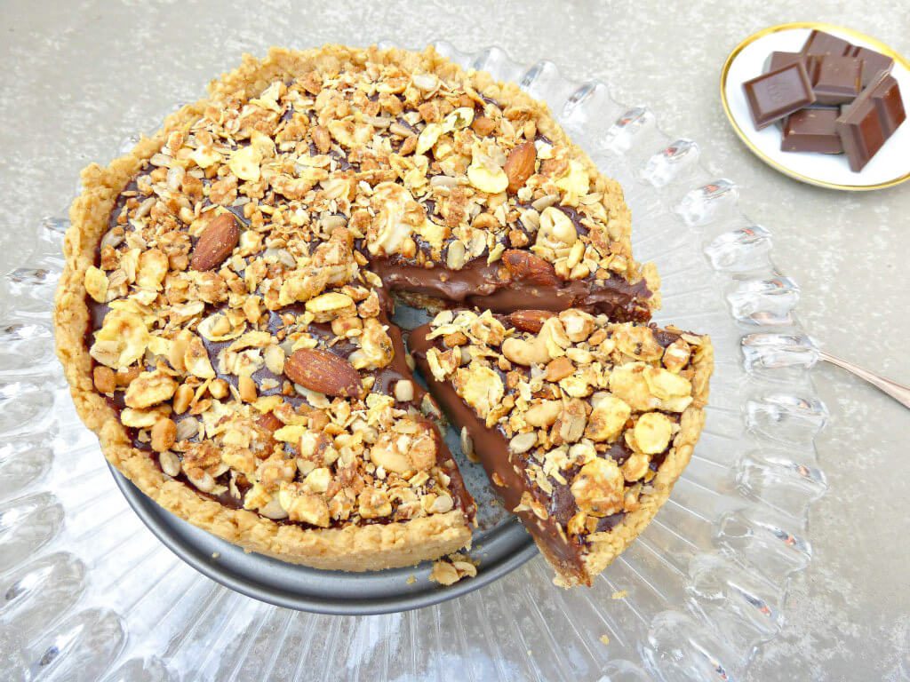 Chocolate Silk Pie with a Peanut Butter Granola Topping (gluten free)