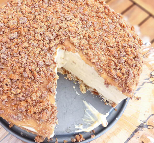 Daim Bar and Gooey Caramel No-Bake Cheesecake