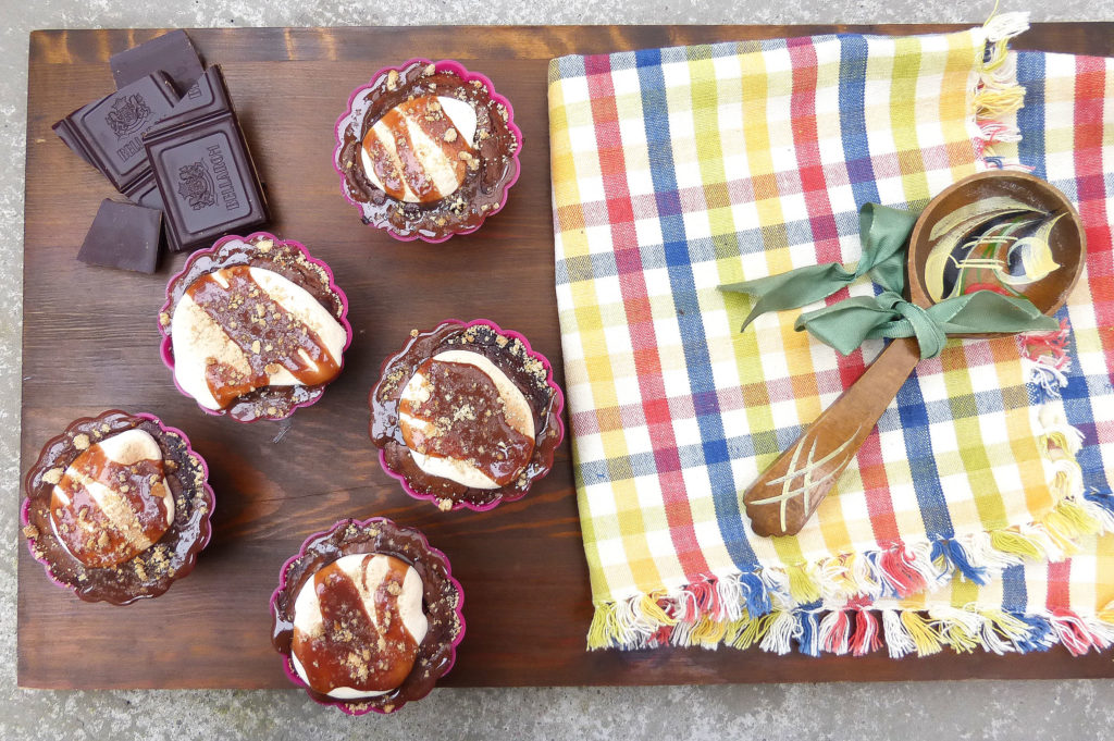 S’mores Molten Brownie Cupcakes with Marshmallow Frosting