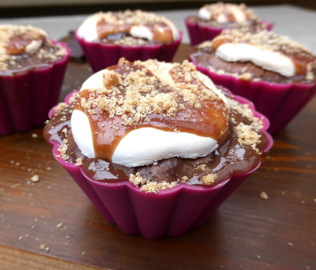 S’mores Molten Brownie Cupcakes with Marshmallow Frosting