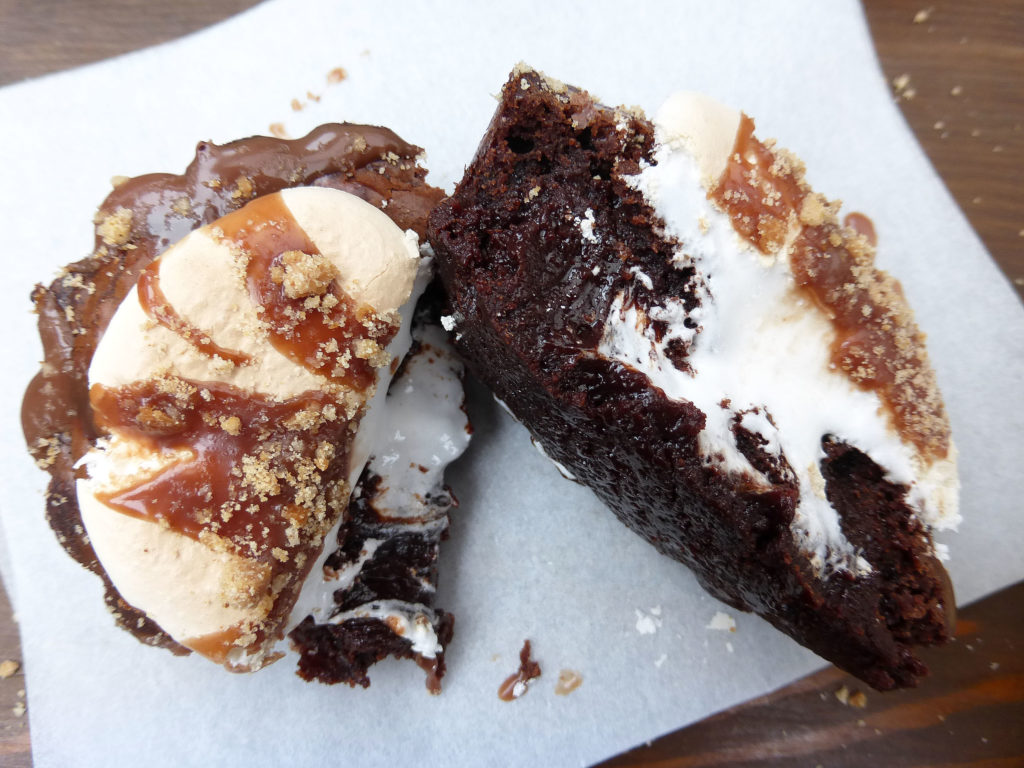 S’mores Molten Brownie Cupcakes with Marshmallow Frosting