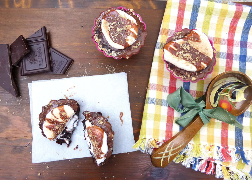 S’mores Molten Brownie Cupcakes with Marshmallow Frosting