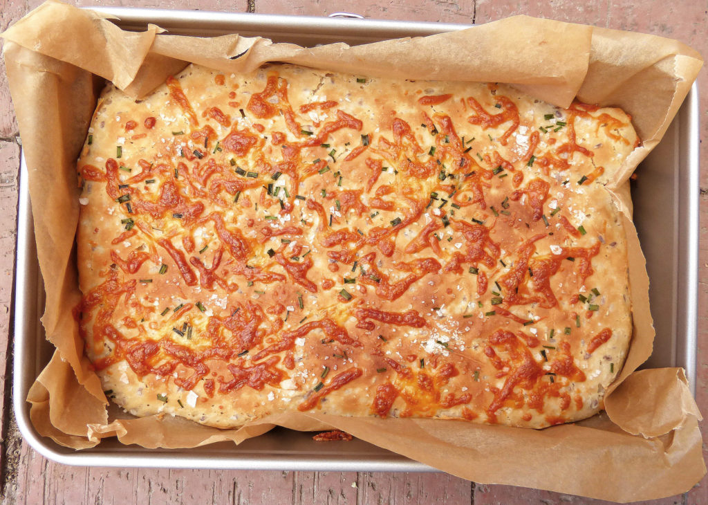 Gluten Free Greek Yoghurt Flatbread with Chives and Mozzarella 