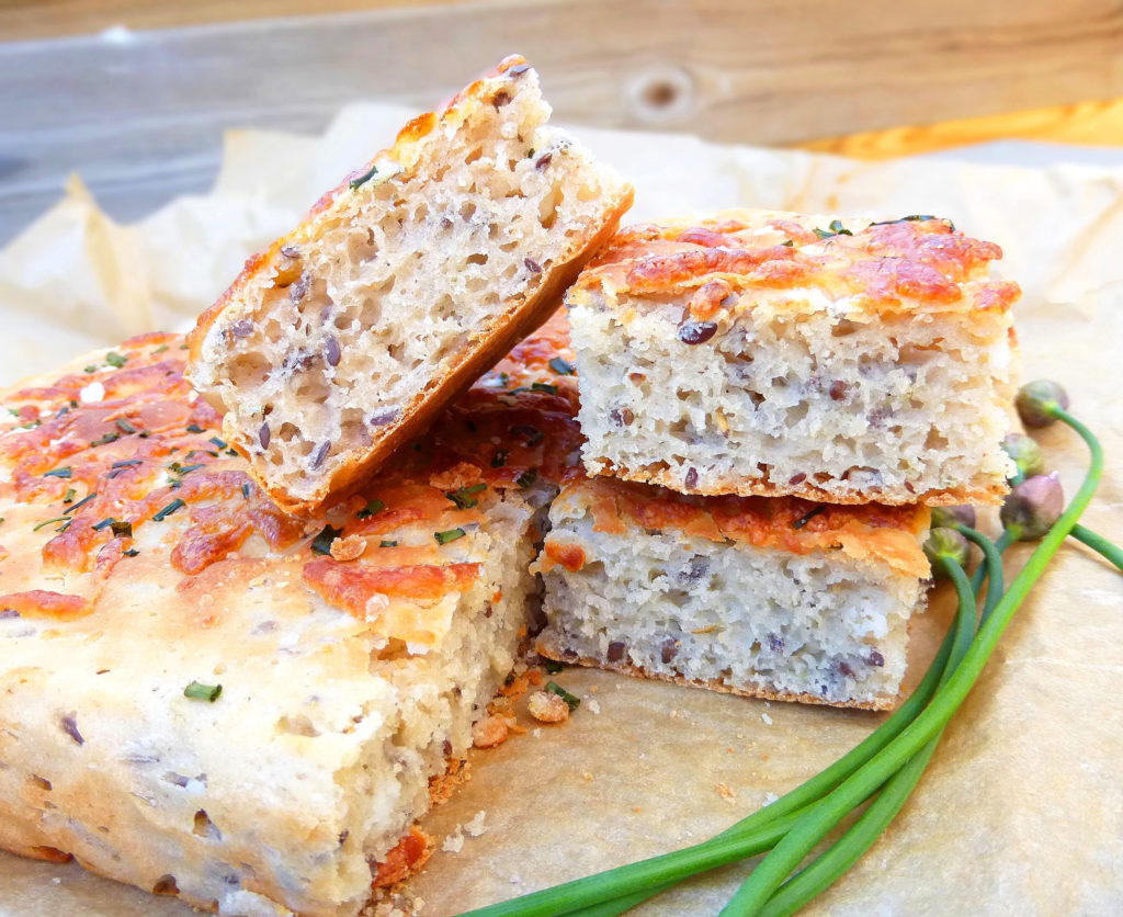 Gluten Free Greek Yoghurt Flatbread with Chives and Mozzarella