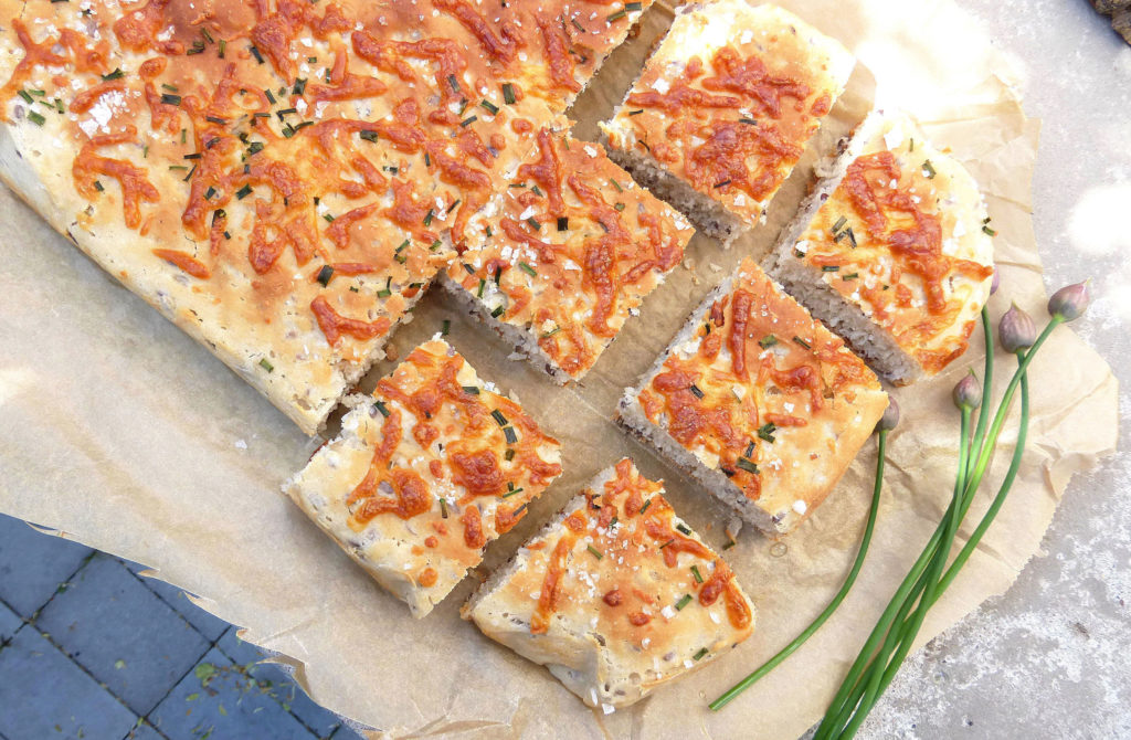 Gluten Free Greek Yoghurt Flatbread with Chives and Mozzarella