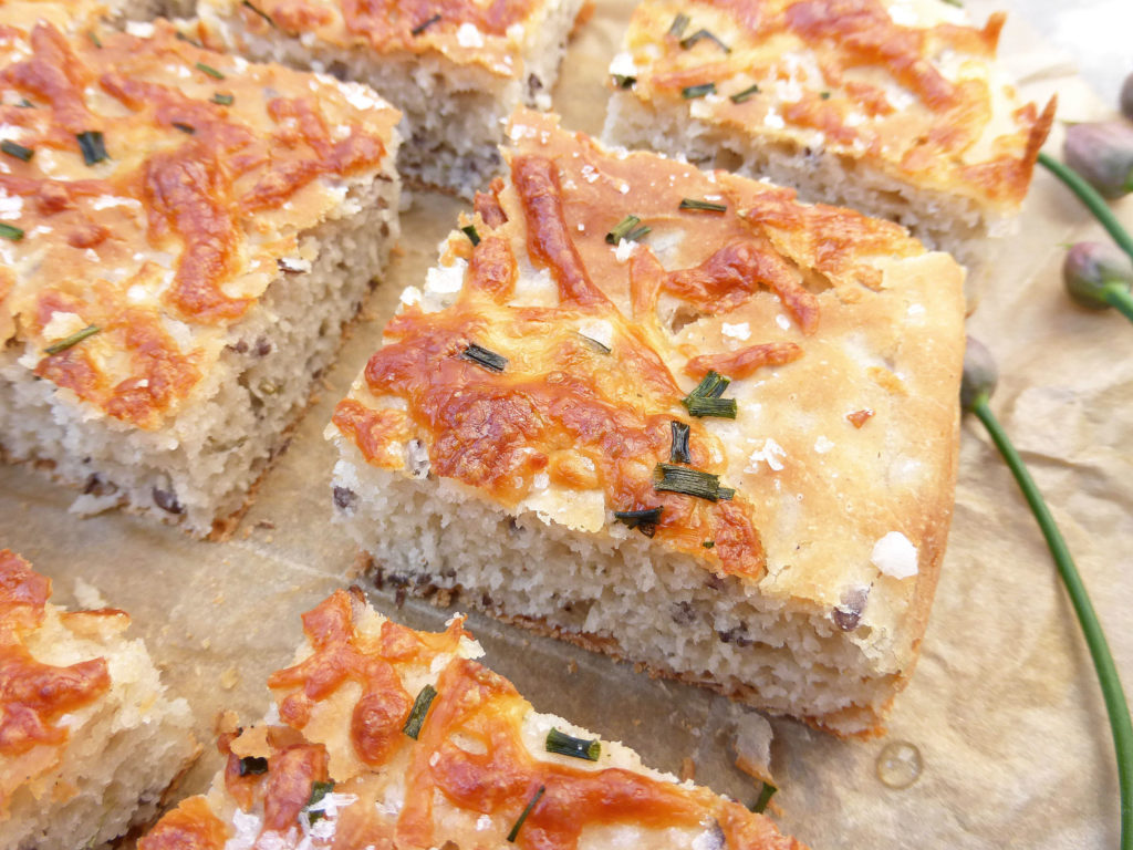 Gluten Free Greek Yoghurt Flatbread with Chives and Mozzarella 