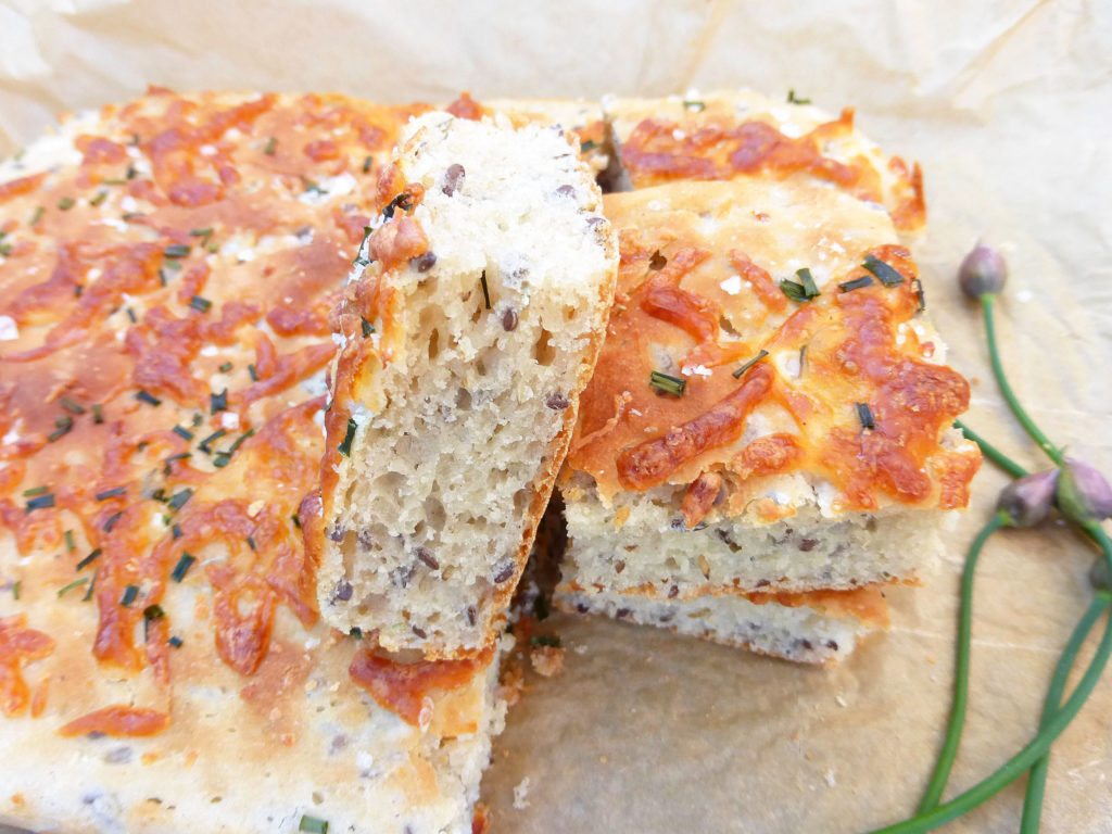 Gluten Free Greek Yoghurt Flatbread with Chives and Mozzarella