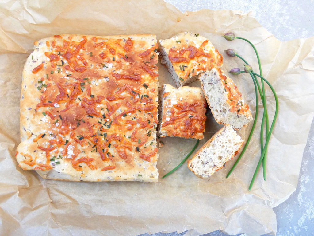 Gluten Free Greek Yoghurt Flatbread with Chives and Mozzarella