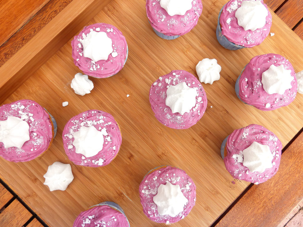 Vanilla and Berry Swirl Cupcakes with a Berry Cream Cheese Frosting