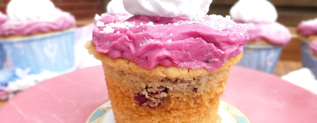 Vanilla and Berry Swirl Cupcakes with a Berry Cream Cheese Frosting