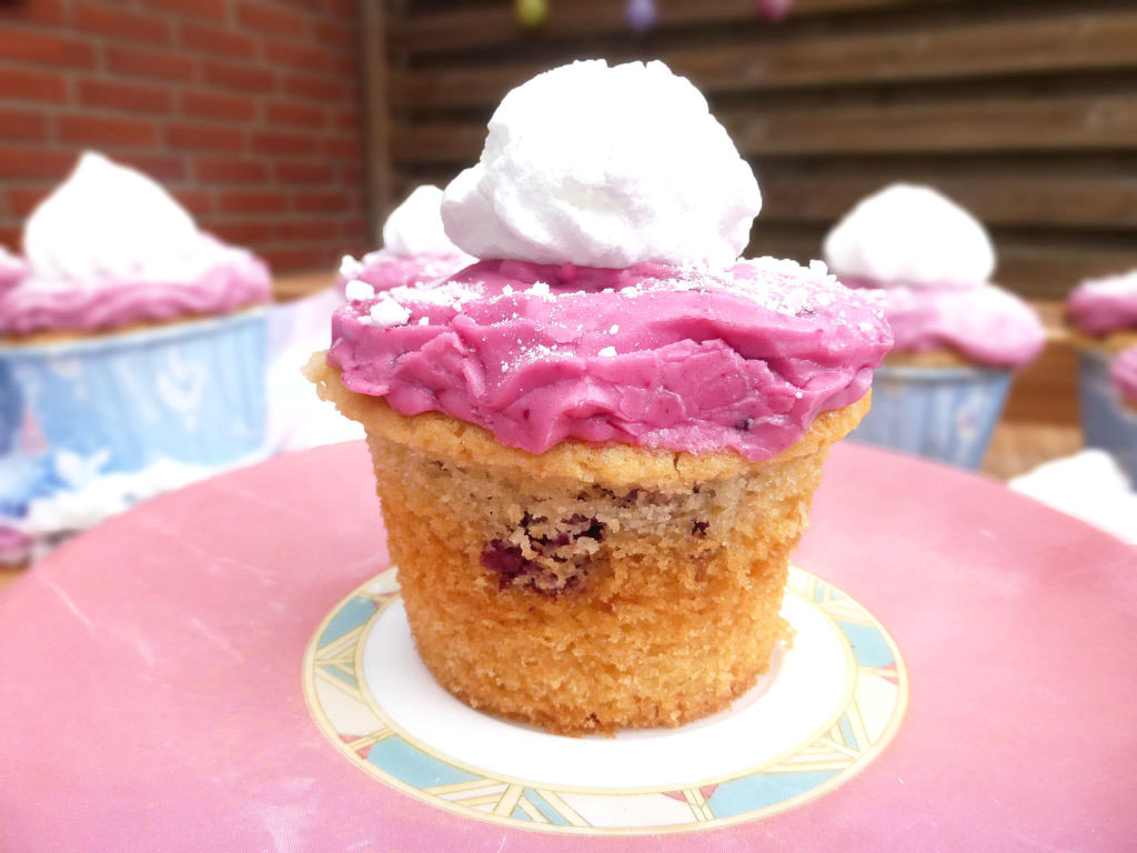 Vanilla and Berry Swirl Cupcakes with a Berry Cream Cheese Frosting