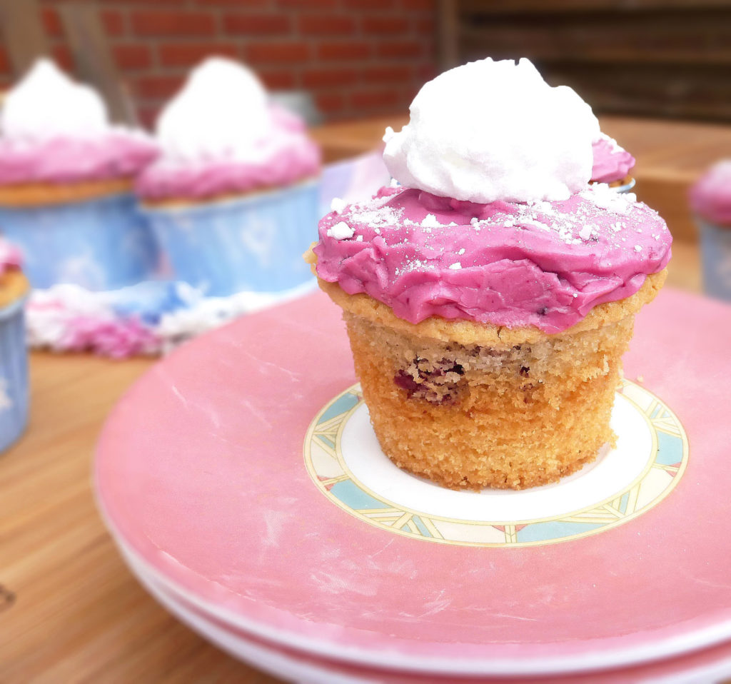 Vanilla and Berry Swirl Cupcakes with a Berry Cream Cheese Frosting