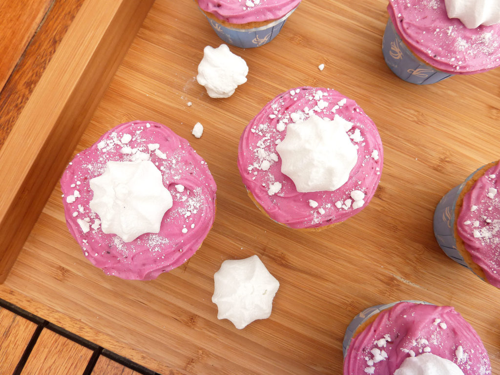 Vanilla and Berry Swirl Cupcakes with a Berry Cream Cheese Frosting