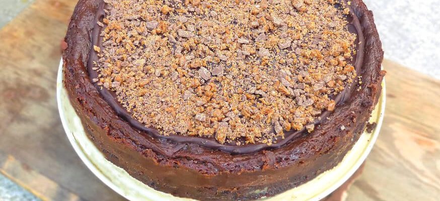Brownie Crust Mascarpone Chocolate Cheesecake with Daim (Gluten Free)
