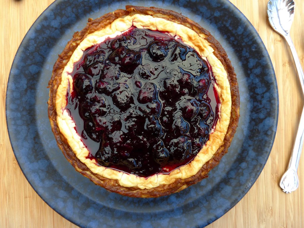 Baked Greek Yoghurt Cheesecake with Blueberry Compote