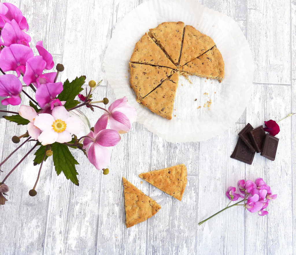 Simple Chocolate Chip and Cashew Shortbread (GF, less butter and sugar)