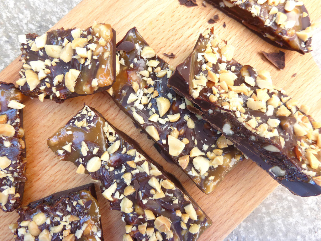Dark Chocolate and Peanut Butter Caramel Bark (plus a little info about the blog)