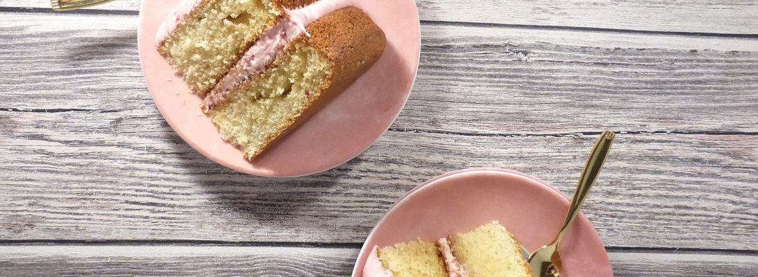 Vanilla Olive Oil Cake with Cherry & Raspberry Frosting (gluten free)