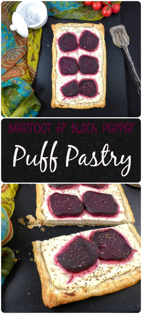 Beetroot and Black Pepper Savoury Puff Pastry with Greek Yoghurt and Cream Cheese
