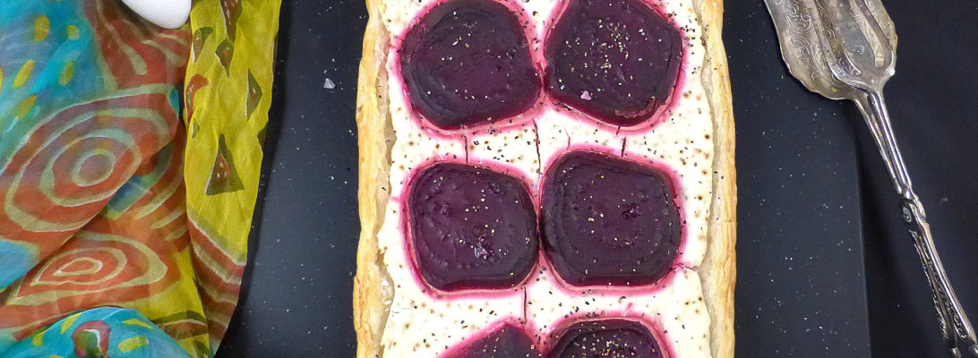 Beetroot and Black Pepper Savoury Puff Pastry with Greek Yoghurt and Cream Cheese
